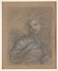 Half-Length Female Figure (recto); Seated Soldier in Armor (verso)