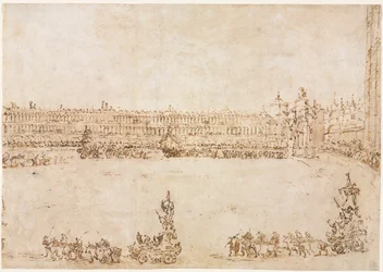 A Procession of Triumphal Cars in the Piazza San Marco, Venice, Celebrating the Visit