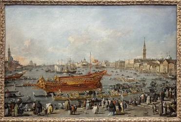 The start of the Bucentaurus towards the Lido of Venice on Ascension Day, the Doge participates in the major event of the Ascension celebrations, the wedding of Venice with the Adriatic commemorating the conquest of Dalmatia in the 14th century