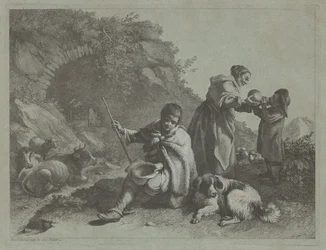 Seated Shepherd Boy and Woman Giving a Drink to a Child