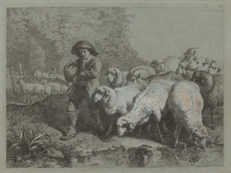 Shepherd with a Sack Driving a Flock, 1763