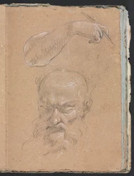 Verona Sketchbook: Head of a bearded man and right arm and hand page 59