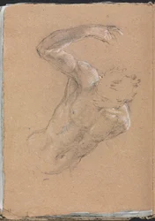 Verona Sketchbook: Male nude with upraised right arm (page 32)