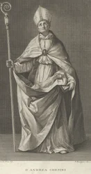 Saint Andrea Corsini dressed as Bishop of Fiesole, holding a crosier and looking, ca. 1780-1841