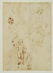 Hercules; Three Children; Male Head Turned to the Left