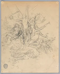 Sketch of Winged Figure, Possibly Fortuna