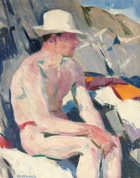 Bather in a white hat