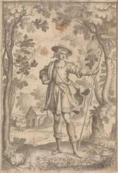 A Hunter Holding a Spear in a Woodland Setting