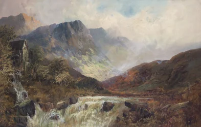 Mountains, Mill and Waterfall