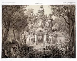 A gate of Angkor Thom, ca. 1870 - in Journey d