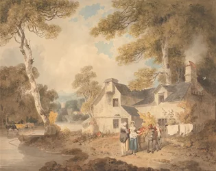 Traveling Potter Outside a Cottage