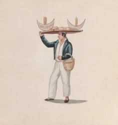 A Tortilla Vendor Balancing a Tray on His Head