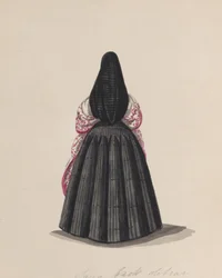 A woman wearing the saya viewed from behind, from a group of drawings, ca. 1848