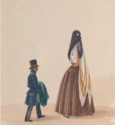An Elegantly Dressed Woman and Her Page, ca. 1848
