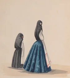 Two Women Wearing the Saya Viewed in Profile, ca. 1848