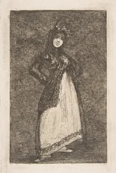 A Maja standing against a dark background