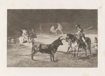 The Celebrated Picador, Fernando del Toro, Draws the Fierce Beast on with his Pique, Plate 27 from La tauromaquia