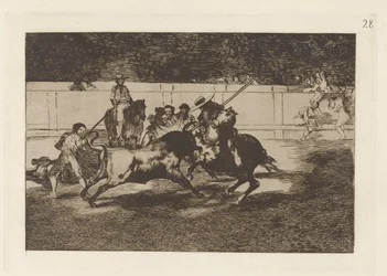 The Forceful Rendon Stabs a Bull with the Pique, from which Pass He Died in the Ring of Madrid, Plate 28 from La tauromaquia