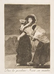 Plate 16 from Los Caprichos: For heavens sake: and it was her mother