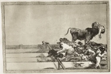 Dreadful Events in the Front Rows of the Ring at Madrid and the Death of the Mayor of Torrejón in 1801. 1816. Plate 21 of "The Art of Bullfighting". Spain. Madrid (Autonomous Community). Madrid. National Library