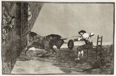 The Daring of Martincho (probably Antonio Ebassum) in the Ring at Saragossa. 1816. (24.9 x 35.7 cm). Plate 18 of "The Art of Bullfighting". Spain. Madrid (Autonomous Community). Madrid. National Library