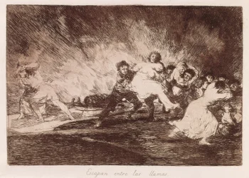 They Escape Through the Flames. 1810-1812. (16.1 x 23.3 cm). Plate 47 of "The Disasters of War". Spain. Madrid (Autonomous Community). Madrid. National Library