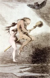 "Linda maestria" witches on a broom, c. 1802
