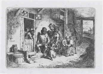 Two Figures Dancing, Another Seated Playing a Drum, from the Series of Customs