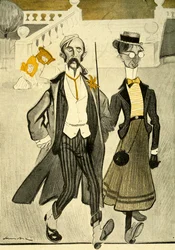 An English couple in France being mocked for their strange fashion sense, 1903