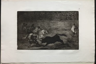 Bullfights: A Spanish Mounted Knight Breaking Short Spears with the Help of Assistants