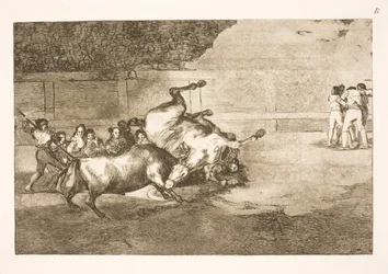 Horse Thrown to the Ground by a Bull