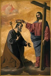 Christ crowning Saint Joseph. Painting by Francisco de Zurbaran, oil on canvas, circa 1640. Museum of Fine Arts of Seville, Spain