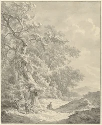 Landscape with Walkers on a Path Along the Forest