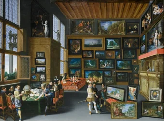 Cognoscenti in a room hung with pictures