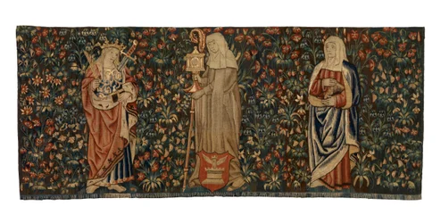Mille Fleurs Tapestry, Altar Front, Depicting Three Saints, St Anne, St Clare and St Euphemia, Made c.1500, French or Flemish