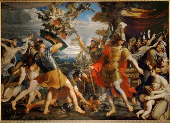 Aeneas and His Companions Fight the Harpies