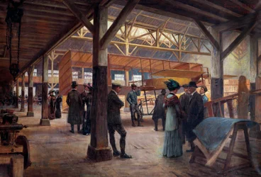 Workshop of the Brothers Gabriel and Charles Voisin, Pioneers of Aviation, in 1908 at Boulogne Billancourt