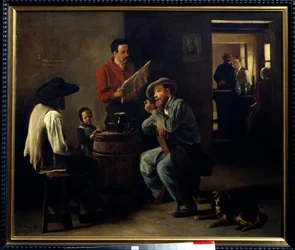 Cabaret Interior: Two Men Sitting in a Tavern Listening to the Reading of the Newspaper