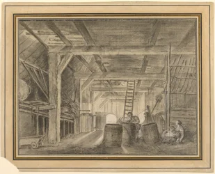 Interior of a Barn with a Family of Coopers