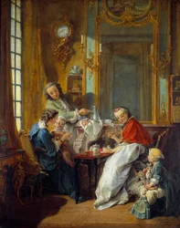 Lunch Scene in a bourgeois interior. Painting by Francois Boucher (1739)