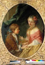 Of three things will you make one? Gallant scene. Painting by Francois Boucher (1703-1770). 1734 Private collection