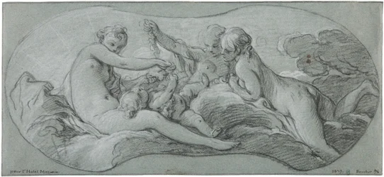 The Three Graces Playing with Cupid