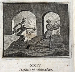 Daphnis and Alcimadura. Fables by Jean de La Fontaine (1621-95). Illustration by François Chauveau (1613-1676). Edition of 1728