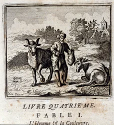 Man and Snake. Fables by Jean de La Fontaine (1621-95). Illustration by François Chauveau (1613-1676). Edition of 1728