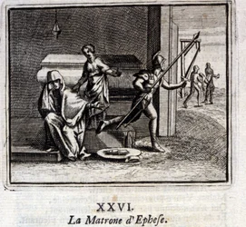 The Matron of Ephese. Fables by Jean de La Fontaine. Illustration by François Chauveau, Edition of 1728
