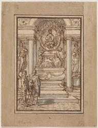 Two Men in Antique Drapery in Front of a Tomb