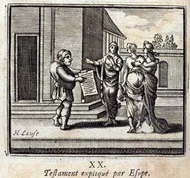 Will Explained by Aesop. Fables by Jean de La Fontaine (1621-95). Illustration by François Chauveau (1613-1676). Edition of 1728.