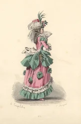 Fashionable Woman in Dress with Rosettes, Era of Marie Antoinette