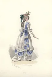 Woman in Dress with Ribbon Frills, Era of Marie Antoinette