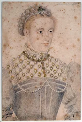 Portrait of Marie Stuart young (1542-1587) Queen of France and Scotland Pencil drawing by Francois Clouet (1515-1572). 16th century. Chantilly, Conde Museum